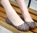 Sandales d'été de mariage pour femmes chaussures respirantes sandales charmantes en cristal chaussures de plage pour femmes chaussures plates à enfiler en cristal d'été doux et creux à paillettes sandales plates à enfiler