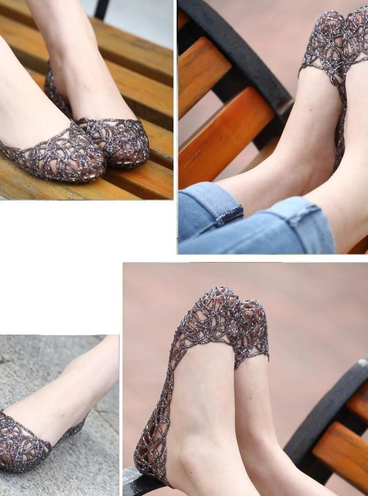 Sandales d'été de mariage pour femmes chaussures respirantes sandales charmantes en cristal chaussures de plage pour femmes chaussures plates à enfiler en cristal d'été doux et creux à paillettes sandales plates à enfiler