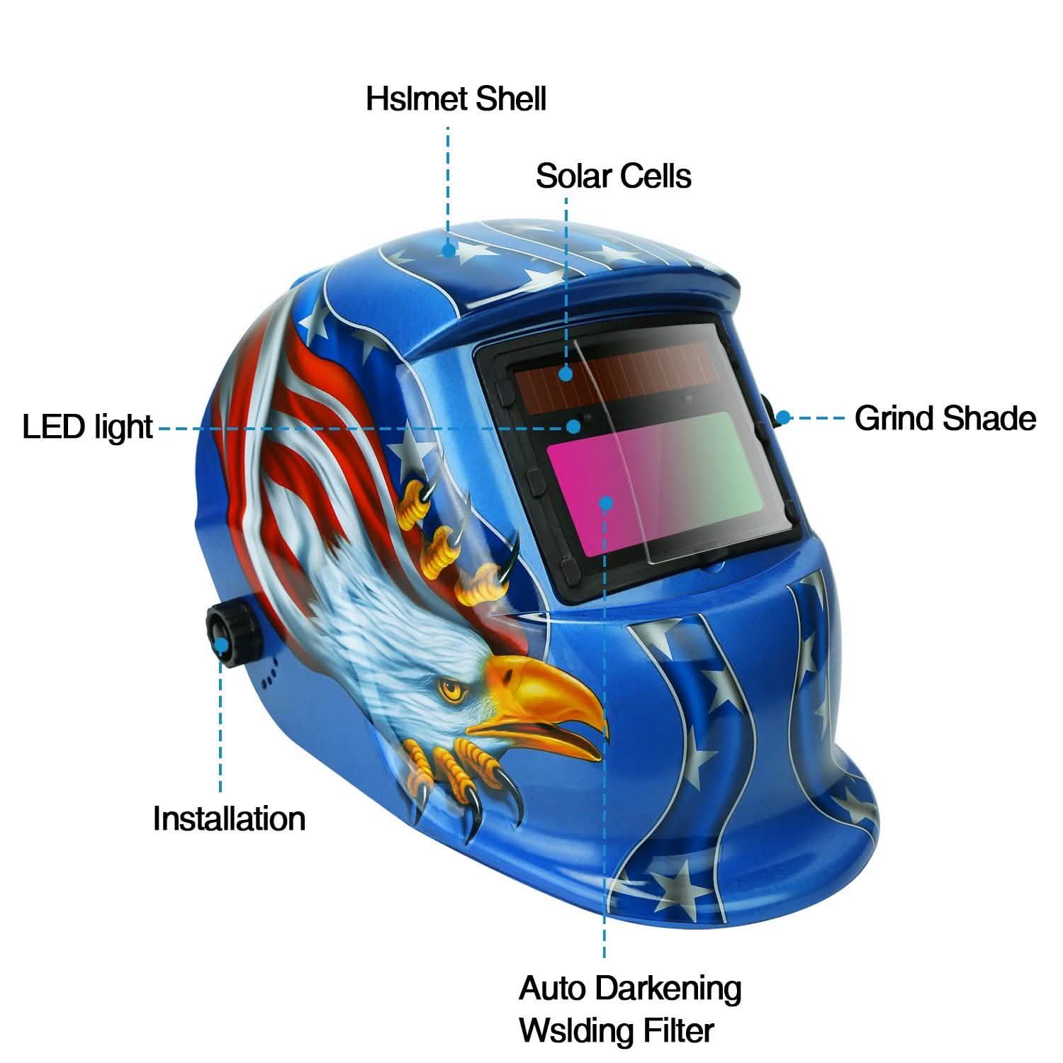 Casque de soudage à énergie solaire à assombrissement automatique avec large écran réglable