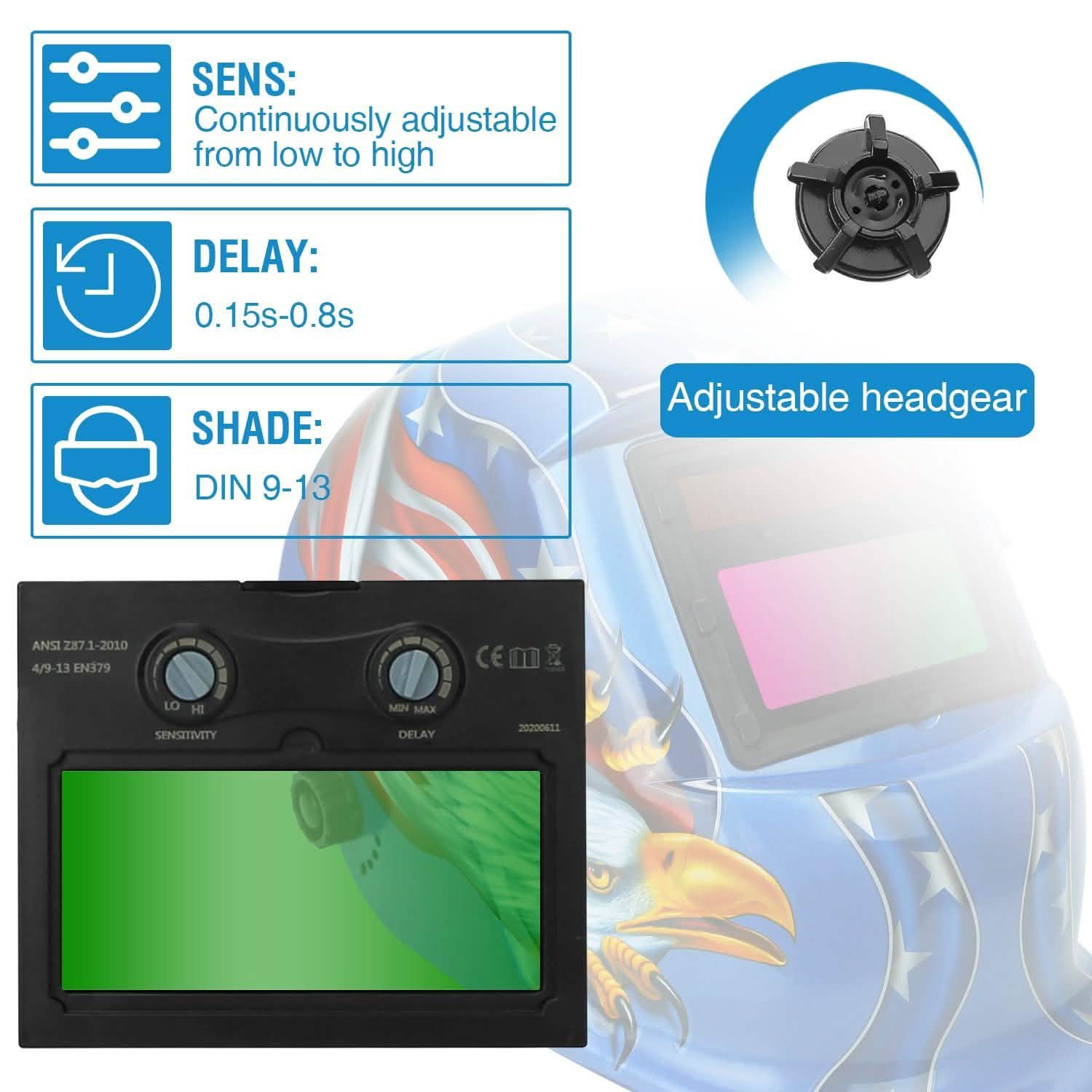 Casque de soudage à énergie solaire à assombrissement automatique avec large écran réglable
