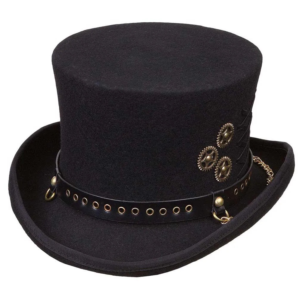 Deadwood Trading Riveting - Chapeau haut-de-forme en laine Steampunk