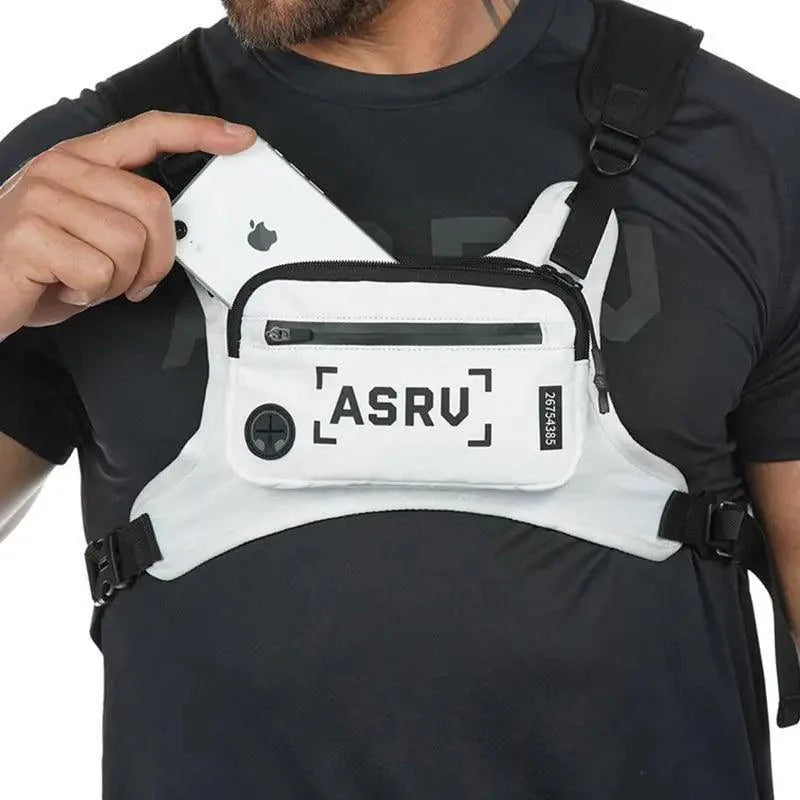 Sac de poitrine léger blanc pour homme, sac de course pour entraînements, support de téléphone avec rangement supplémentaire, design minimaliste