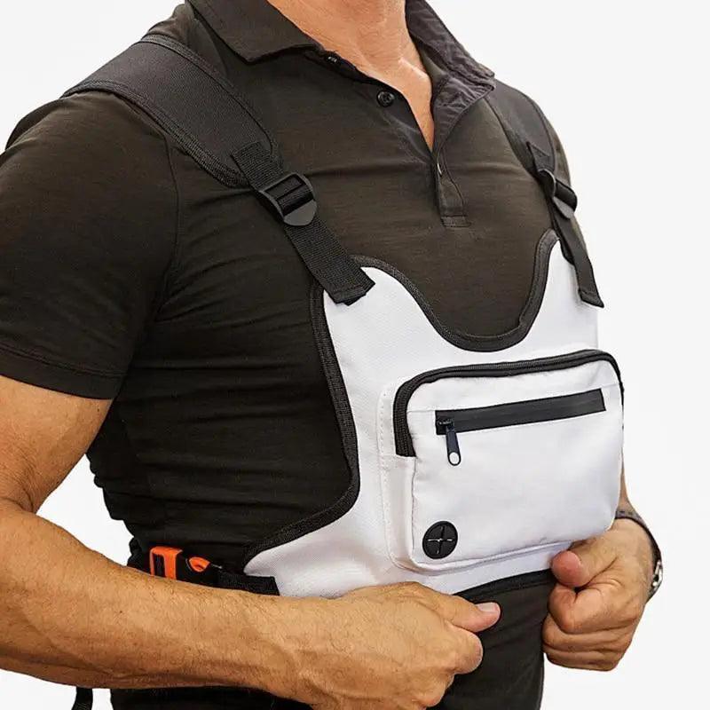 Sac de poitrine léger blanc pour homme, sac de course pour entraînements, support de téléphone avec rangement supplémentaire, design minimaliste