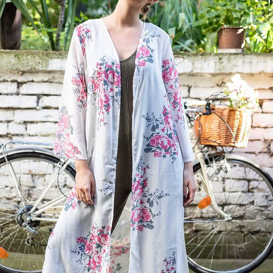 Kimono floral blanc