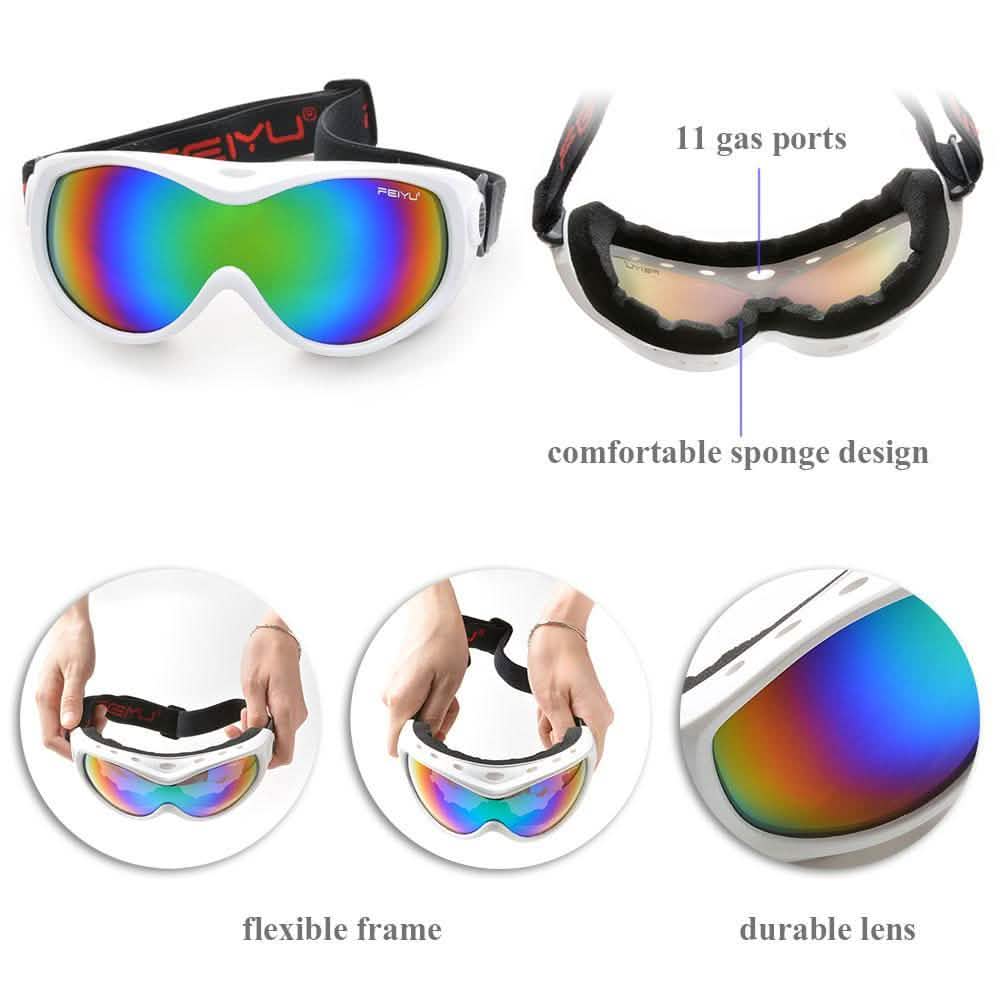 Lunettes de ski pour enfant blanches, double écran anti-buée, lunettes de soleil