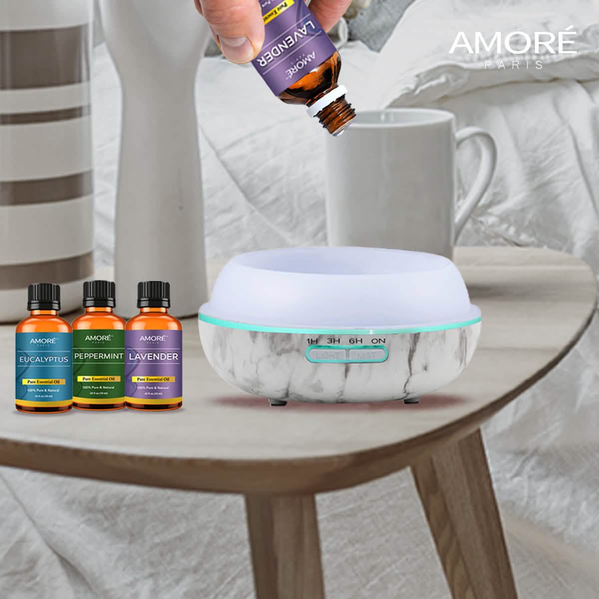 Diffuseur d'arômes ultrasonique 300 ml en marbre blanc
