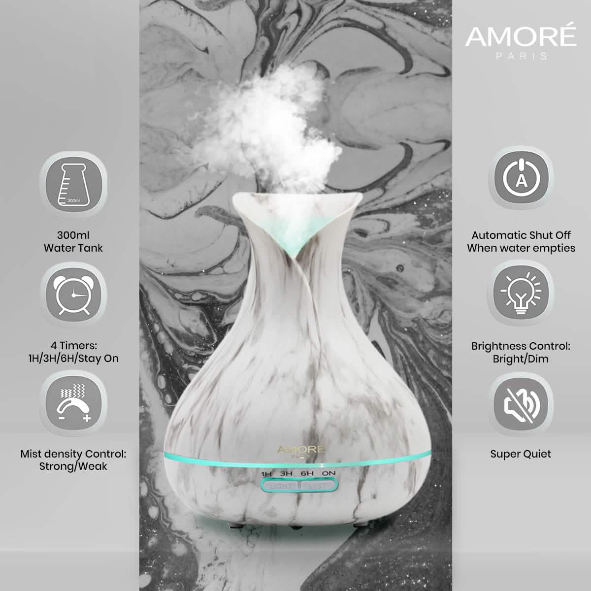 Diffuseur d'arômes ultrasonique 300 ml en marbre blanc