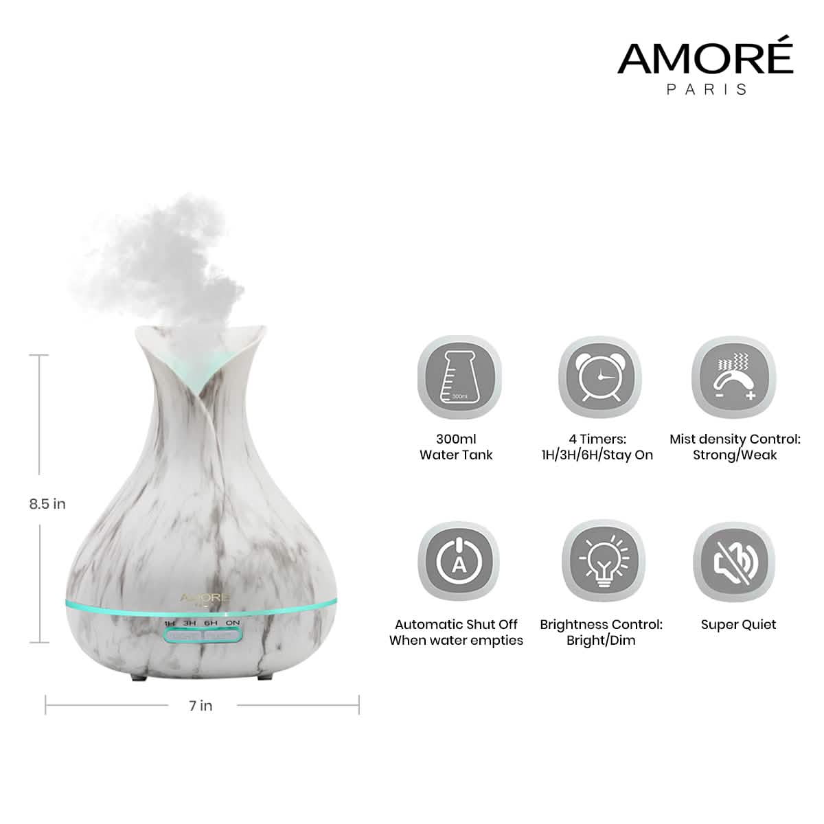 Diffuseur d'arômes ultrasonique 300 ml en marbre blanc