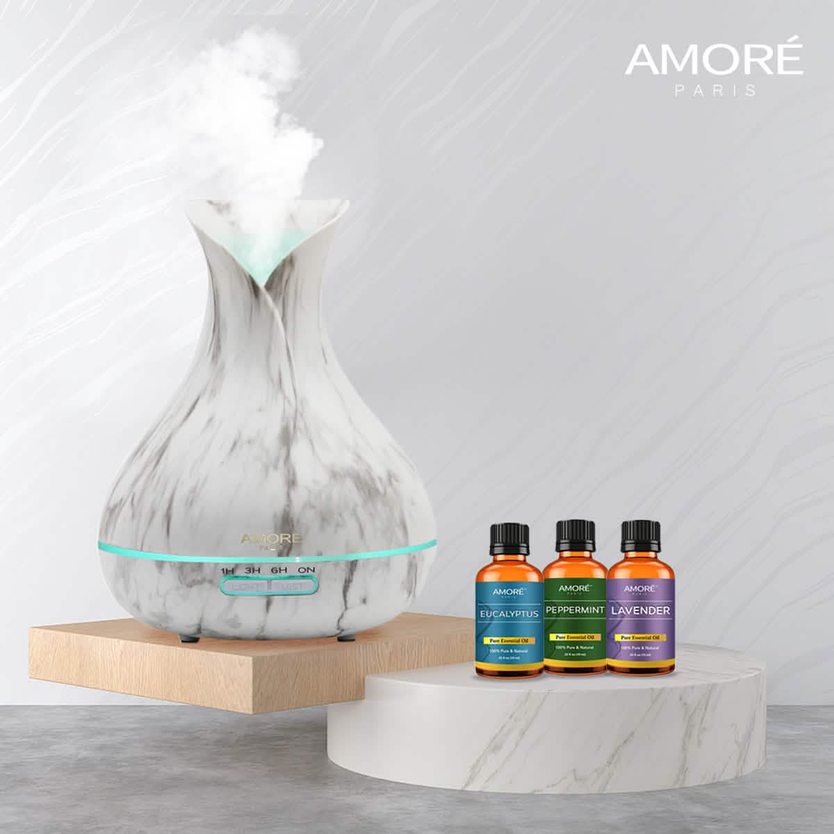 Diffuseur d'arômes ultrasonique 300 ml en marbre blanc