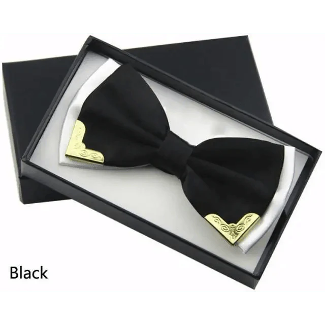 Nœud Papillon Élégant en Polyester Blanc pour Homme avec Coins Métalliques, pour Mariage et Fête