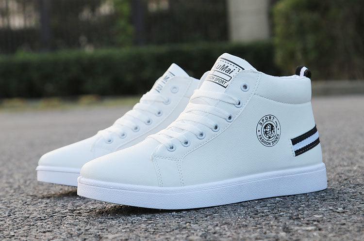 Baskets montantes en cuir confortables pour hommes, chaussures d'hiver en peluche blanches, style tendance, chaussures décontractées, baskets mode, chaussures de marche respirantes et confortables pour hommes
