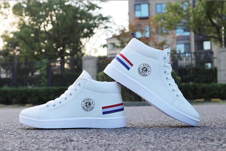 Baskets montantes en cuir confortables pour hommes, chaussures d'hiver en peluche blanches, style tendance, chaussures décontractées, baskets mode, chaussures de marche respirantes et confortables pour hommes
