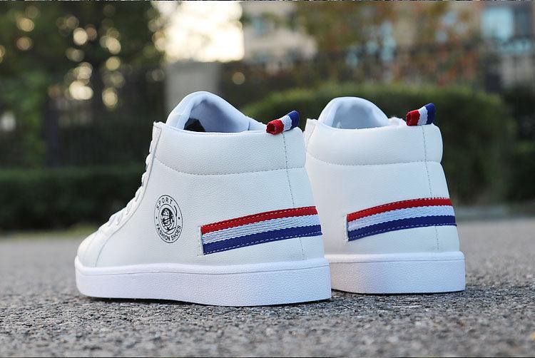 Baskets montantes en cuir confortables pour hommes, chaussures d'hiver en peluche blanches, style tendance, chaussures décontractées, baskets mode, chaussures de marche respirantes et confortables pour hommes