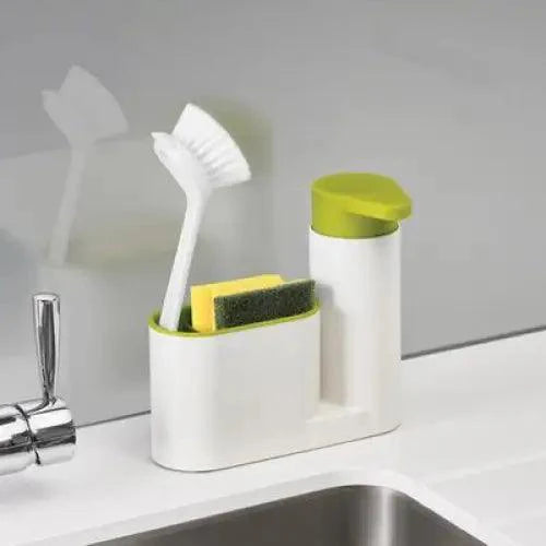 Distributeur de Savon Intelligent Blanc Accessoires de Salle de Bain Distributeur de Savon Liquide Boîte de Rangement Simple avec Réservoir 3 EN 1 Éponge de Nettoyage Support de Brosse Pompe à Savon Gadgets de Cuisine