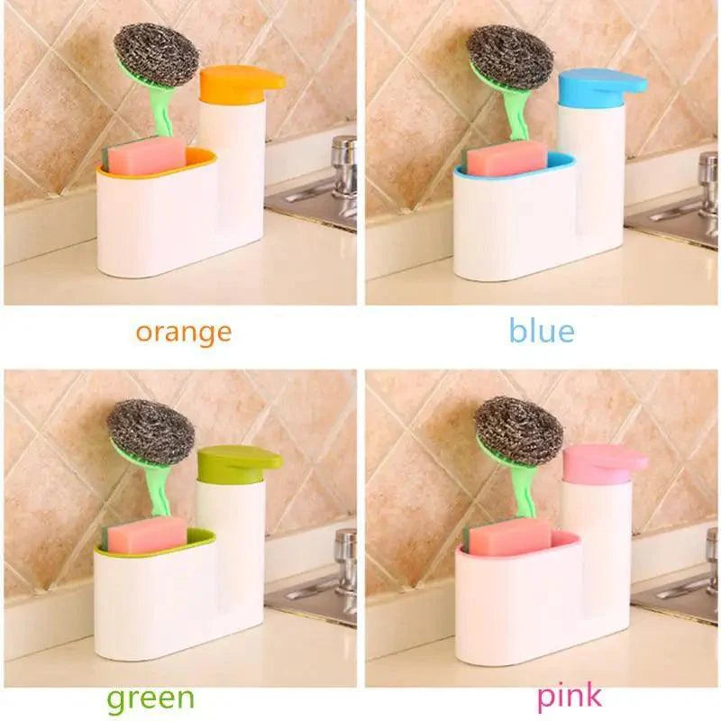 Distributeur de Savon Intelligent Blanc Accessoires de Salle de Bain Distributeur de Savon Liquide Boîte de Rangement Simple avec Réservoir 3 EN 1 Éponge de Nettoyage Support de Brosse Pompe à Savon Gadgets de Cuisine