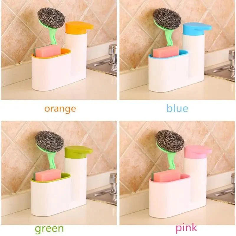 Distributeur de Savon Intelligent Blanc Accessoires de Salle de Bain Distributeur de Savon Liquide Boîte de Rangement Simple avec Réservoir 3 EN 1 Éponge de Nettoyage Support de Brosse Pompe à Savon Gadgets de Cuisine