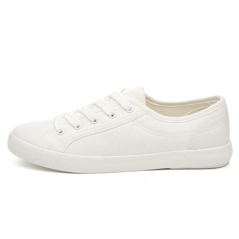 Baskets Blanches d'Été pour Femmes Chaussures en Cuir Blanc et Toile Baskets Tenis Classiques Décontractées en Coton à Enfiler Toile Confortables Chaussures Plates de Marche