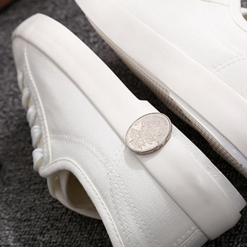 Baskets Blanches d'Été pour Femmes Chaussures en Cuir Blanc et Toile Baskets Tenis Classiques Décontractées en Coton à Enfiler Toile Confortables Chaussures Plates de Marche