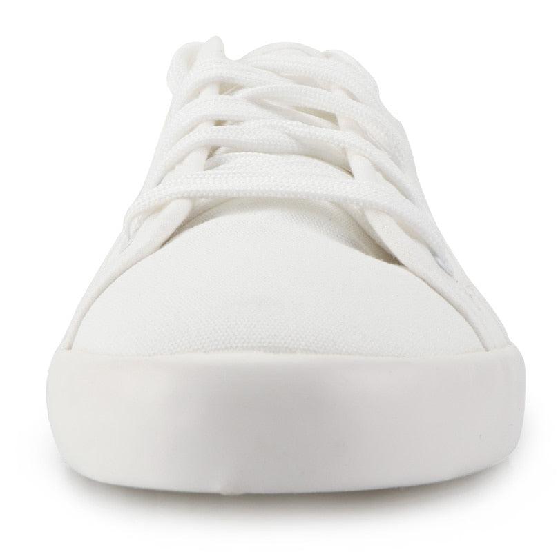 Baskets Blanches d'Été pour Femmes Chaussures en Cuir Blanc et Toile Baskets Tenis Classiques Décontractées en Coton à Enfiler Toile Confortables Chaussures Plates de Marche