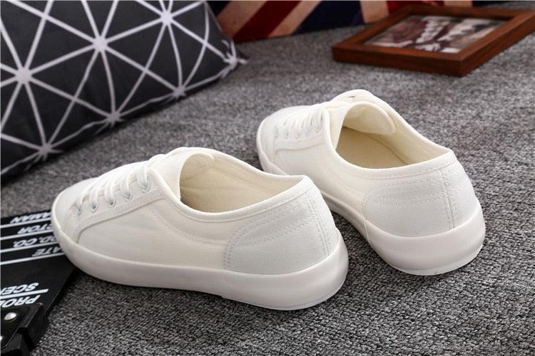 Baskets Blanches d'Été pour Femmes Chaussures en Cuir Blanc et Toile Baskets Tenis Classiques Décontractées en Coton à Enfiler Toile Confortables Chaussures Plates de Marche