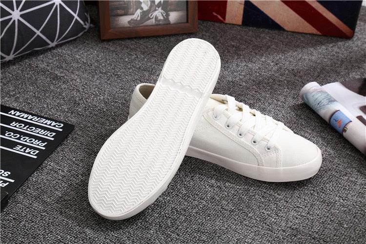 Baskets Blanches d'Été pour Femmes Chaussures en Cuir Blanc et Toile Baskets Tenis Classiques Décontractées en Coton à Enfiler Toile Confortables Chaussures Plates de Marche