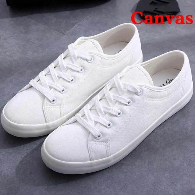 Baskets Blanches d'Été pour Femmes Chaussures en Cuir Blanc et Toile Baskets Tenis Classiques Décontractées en Coton à Enfiler Toile Confortables Chaussures Plates de Marche