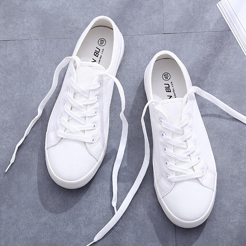 Baskets Blanches d'Été pour Femmes Chaussures en Cuir Blanc et Toile Baskets Tenis Classiques Décontractées en Coton à Enfiler Toile Confortables Chaussures Plates de Marche