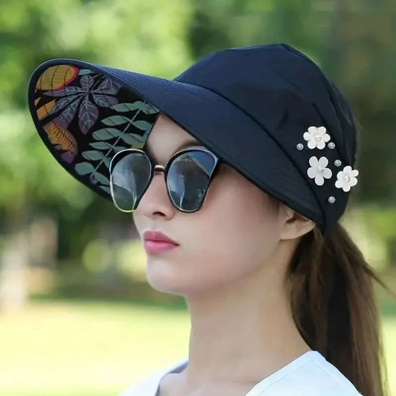Visière Large Pliable Chapeau de Pique-nique Plage Anti-UV Casquette à Bord Festonné