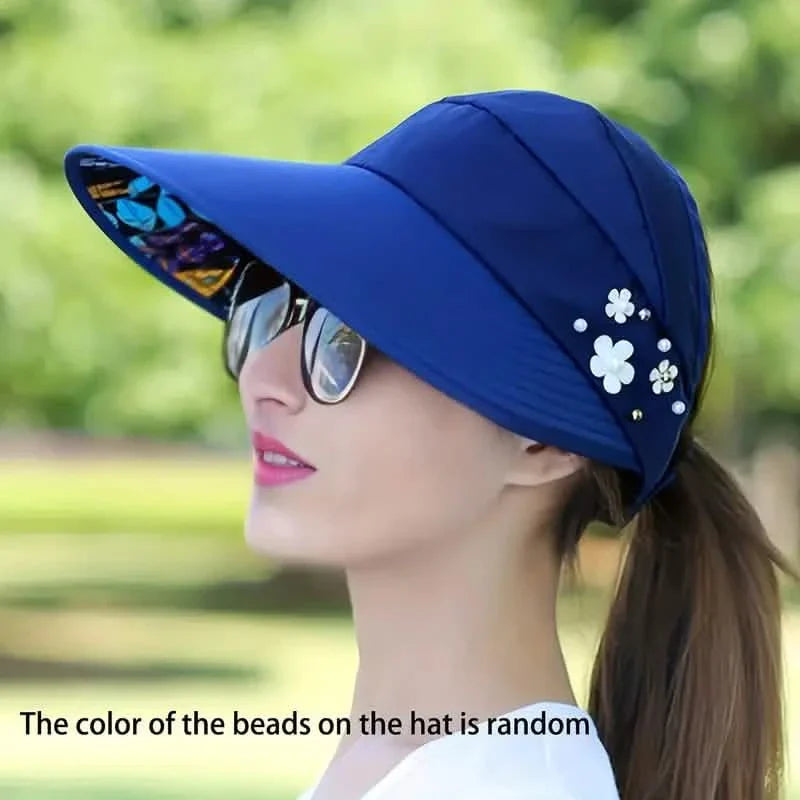 Visière Large Pliable Chapeau de Pique-nique Plage Anti-UV Casquette à Bord Festonné