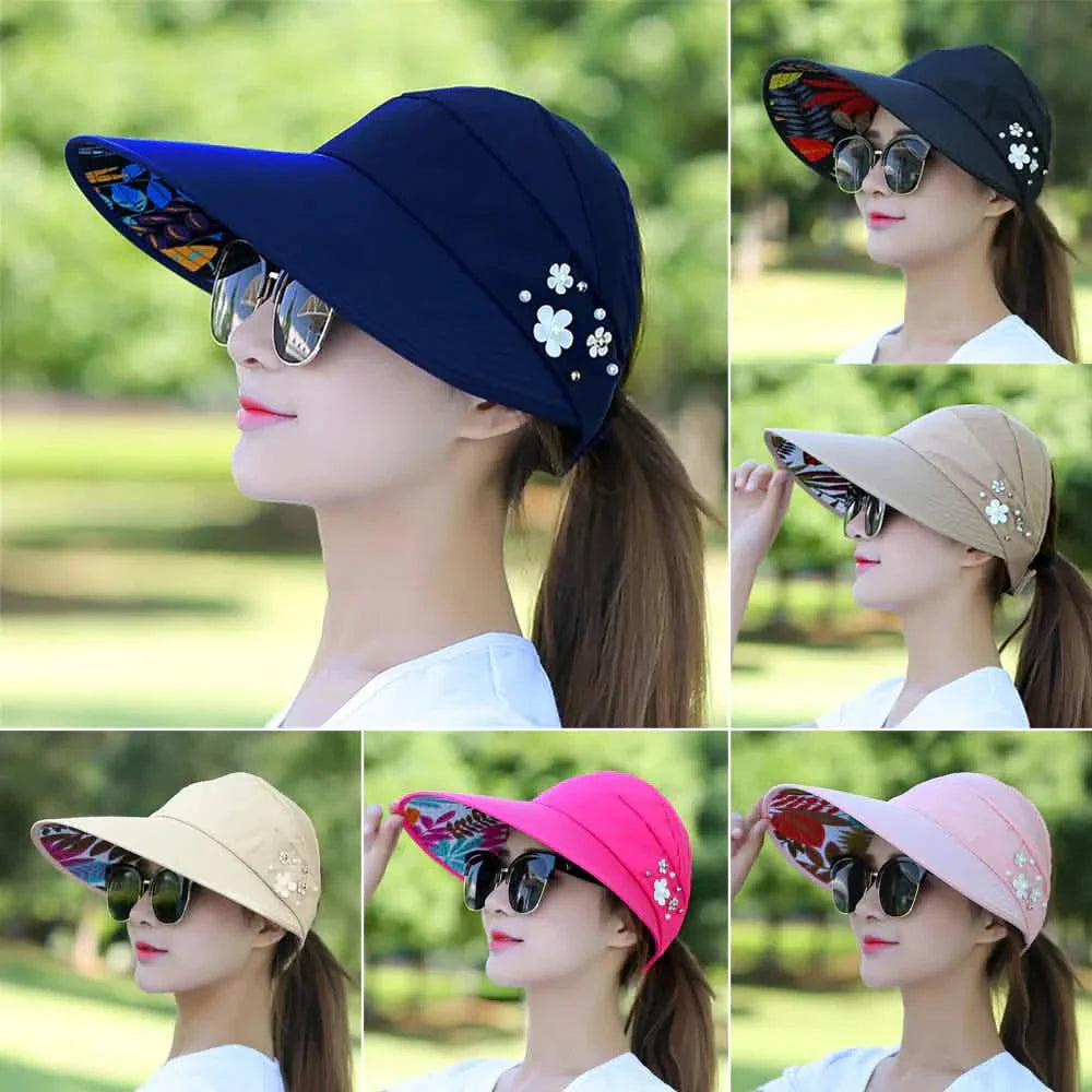 Visière Large Pliable Chapeau de Pique-nique Plage Anti-UV Casquette à Bord Festonné