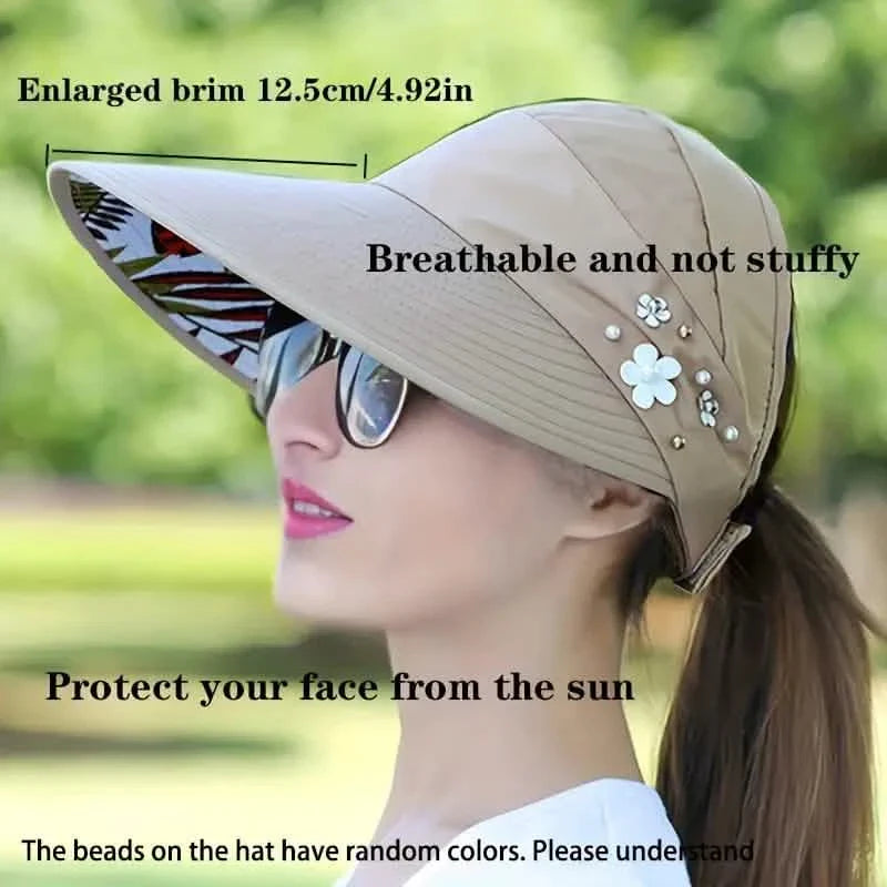 Visière Large Pliable Chapeau de Pique-nique Plage Anti-UV Casquette à Bord Festonné