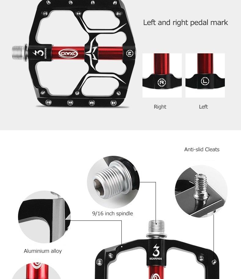 Pédales de vélo de route plates et larges pour VTT, 3 roulements étanches 9/16 po en aluminium avec cales antidérapantes amovibles, pédales plates de VTT en alliage d'aluminium antidérapantes avec 3 roulements pour vélo de route