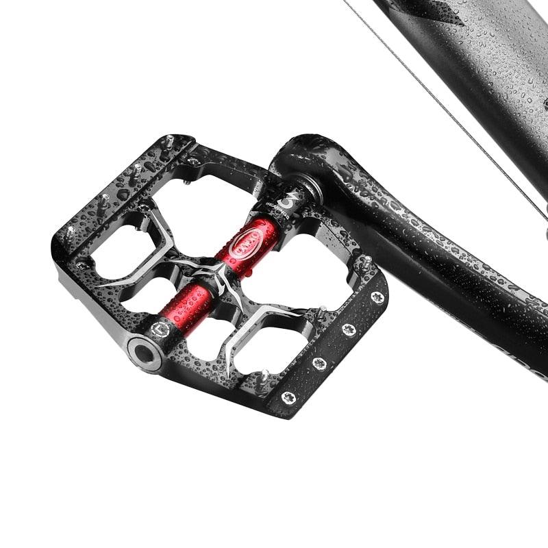Pédales de vélo de route plates et larges pour VTT, 3 roulements étanches 9/16 po en aluminium avec cales antidérapantes amovibles, pédales plates de VTT en alliage d'aluminium antidérapantes avec 3 roulements pour vélo de route