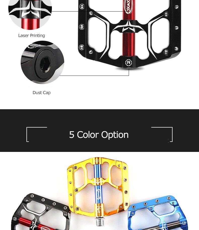 Pédales de vélo de route plates et larges pour VTT, 3 roulements étanches 9/16 po en aluminium avec cales antidérapantes amovibles, pédales plates de VTT en alliage d'aluminium antidérapantes avec 3 roulements pour vélo de route