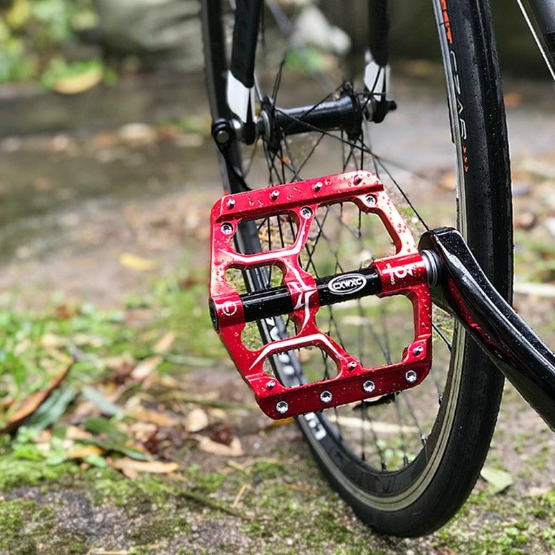 Pédales de vélo de route plates et larges pour VTT, 3 roulements étanches 9/16 po en aluminium avec cales antidérapantes amovibles, pédales plates de VTT en alliage d'aluminium antidérapantes avec 3 roulements pour vélo de route