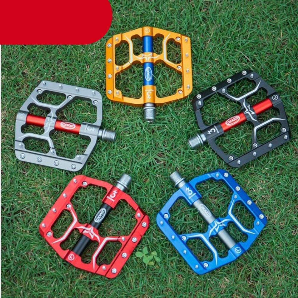 Pédales de vélo de route plates et larges pour VTT, 3 roulements étanches 9/16 po en aluminium avec cales antidérapantes amovibles, pédales plates de VTT en alliage d'aluminium antidérapantes avec 3 roulements pour vélo de route