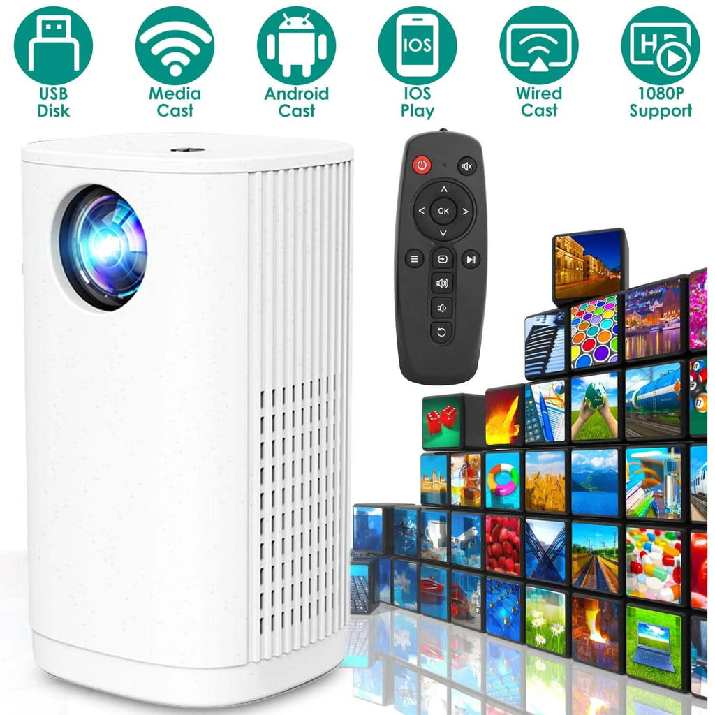 Projecteur WiFi 1080P Projecteur Téléphone Projecteur Cinéma Maison Compatible avec IOS Android iPads Clé USB