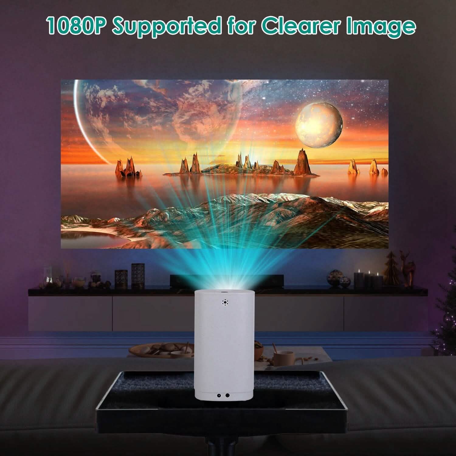 Projecteur WiFi 1080P Projecteur Téléphone Projecteur Cinéma Maison Compatible avec IOS Android iPads Clé USB