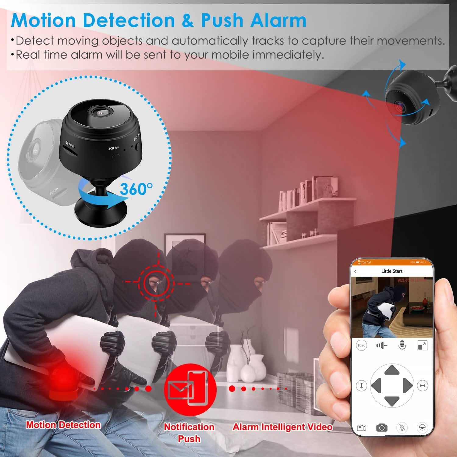 Caméra de sécurité domestique IP WIFI 1080P Full HD avec carte MMC de 32 Go