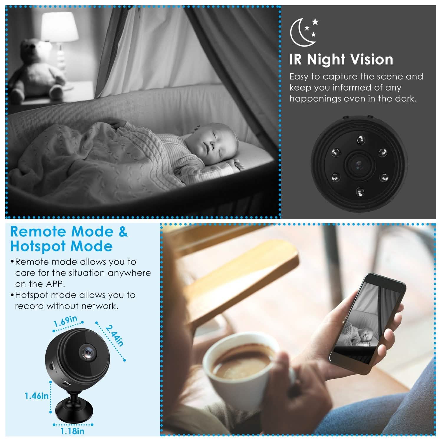 Caméra de sécurité domestique IP WIFI 1080P Full HD avec carte MMC de 32 Go