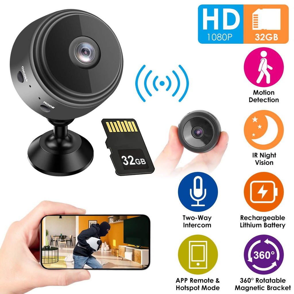Caméra de sécurité domestique IP WIFI 1080P Full HD avec carte MMC de 32 Go