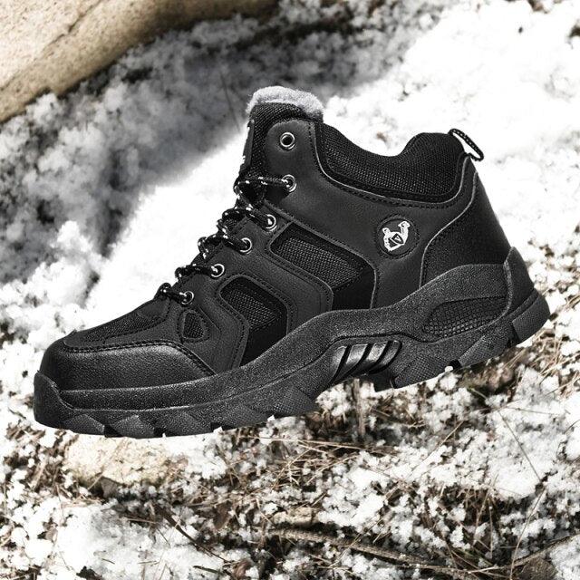 Bottes d'hiver pour hommes, chaudes, en cuir, pour la neige, la randonnée, la chasse, le travail, montantes, pour l'extérieur, antidérapantes, respirantes, à lacets pour hommes