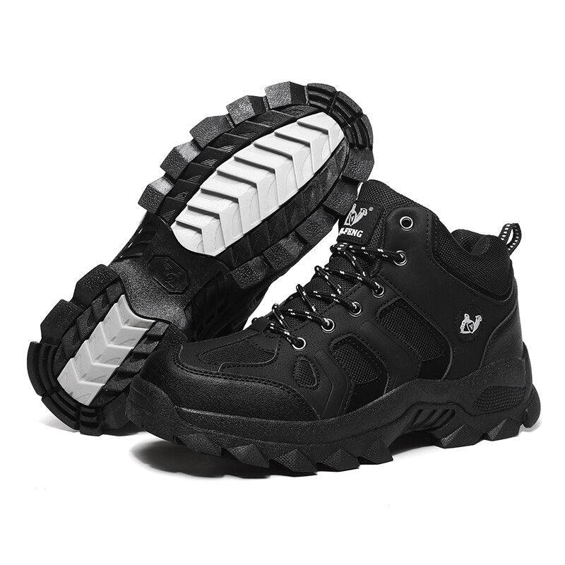 Bottes d'hiver pour hommes, chaudes, en cuir, pour la neige, la randonnée, la chasse, le travail, montantes, pour l'extérieur, antidérapantes, respirantes, à lacets pour hommes