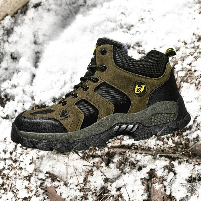 Bottes d'hiver pour hommes, chaudes, en cuir, pour la neige, la randonnée, la chasse, le travail, montantes, pour l'extérieur, antidérapantes, respirantes, à lacets pour hommes