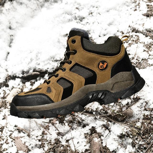 Bottes d'hiver pour hommes, chaudes, en cuir, pour la neige, la randonnée, la chasse, le travail, montantes, pour l'extérieur, antidérapantes, respirantes, à lacets pour hommes
