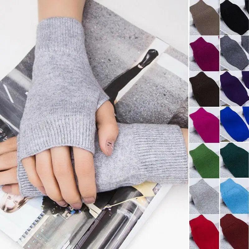 Gants d'hiver pour femme – Mitaines sans doigts pour femme – Gants d'hiver chauds pour femme – Chauffe-mains et poignets pour femme – Gants d'hiver mignons en laine tricotée de couleur unie