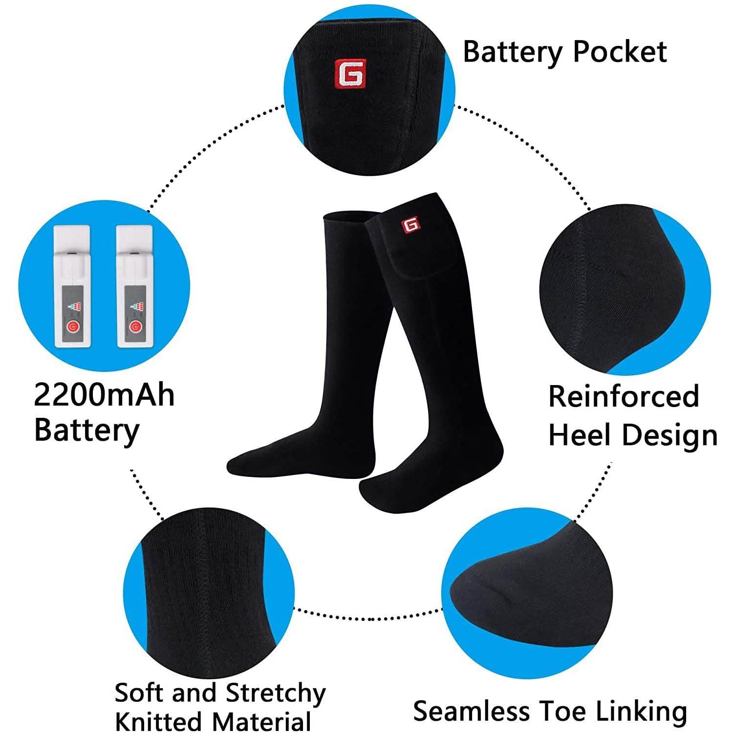 Chaussettes chauffantes d'hiver pour hommes et femmes - Kit chaussettes chauffantes électriques à batterie