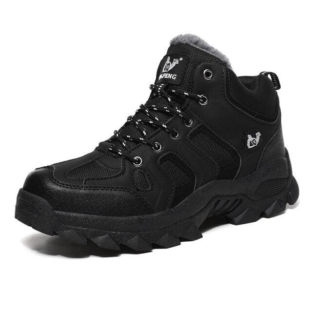 Bottes d'hiver en cuir pour hommes Fourrure Super chaudes Bottes de neige Hommes Chaussures de travail d'hiver décontractées Bottes en caoutchouc montantes Hiver Chaud Plein air Marche Lacets Antidérapantes Respirantes Bottines