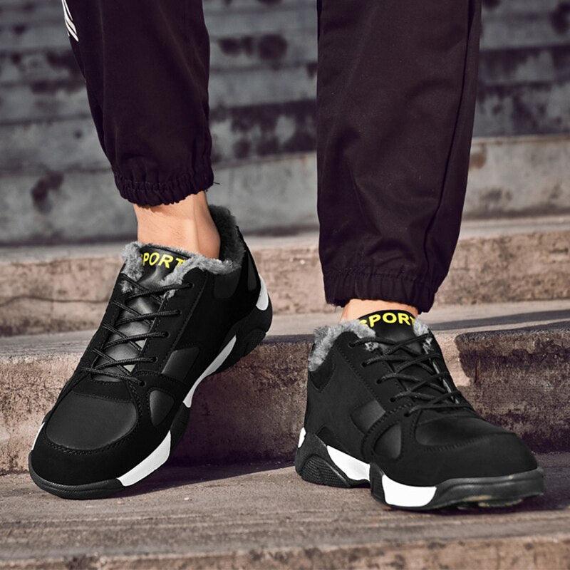 Baskets en cuir d'hiver imperméables et chaudes pour hommes Chaussures de travail décontractées pour hommes Baskets de marche classiques, légères, souples et modernes en cuir à lacets antidérapantes pour l'automne