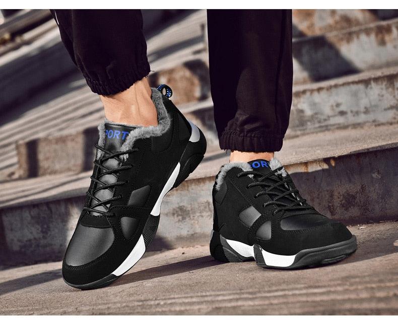 Baskets en cuir d'hiver imperméables et chaudes pour hommes Chaussures de travail décontractées pour hommes Baskets de marche classiques, légères, souples et modernes en cuir à lacets antidérapantes pour l'automne